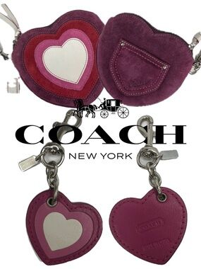 Coach Y2K Heart Leather and Suede Keychain Charm Fob & Coin Bag Wristlet